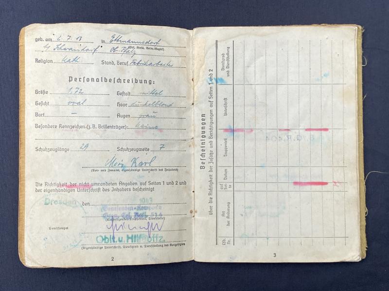 German Army Soldbuch Obergefreiter Karl Mois 246VGD Ardennes & Aachen