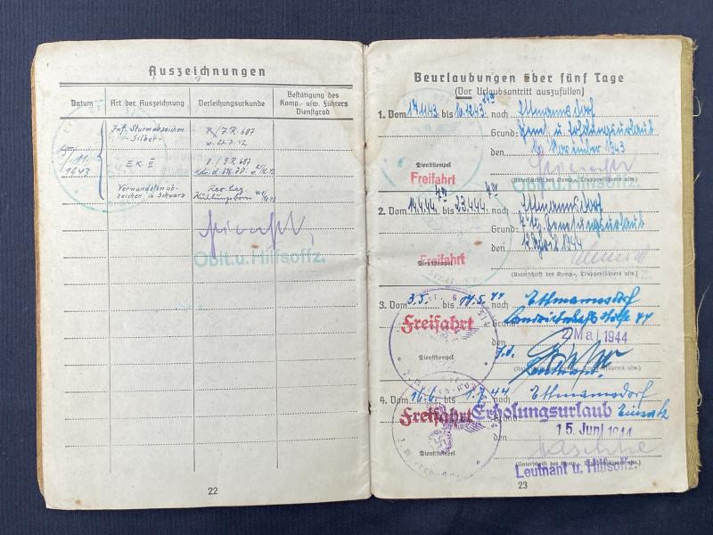 German Army Soldbuch Obergefreiter Karl Mois 246VGD Ardennes & Aachen