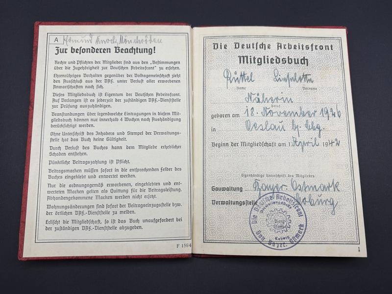 Deutsches Arbeitsfront Mitgliedsbuch
