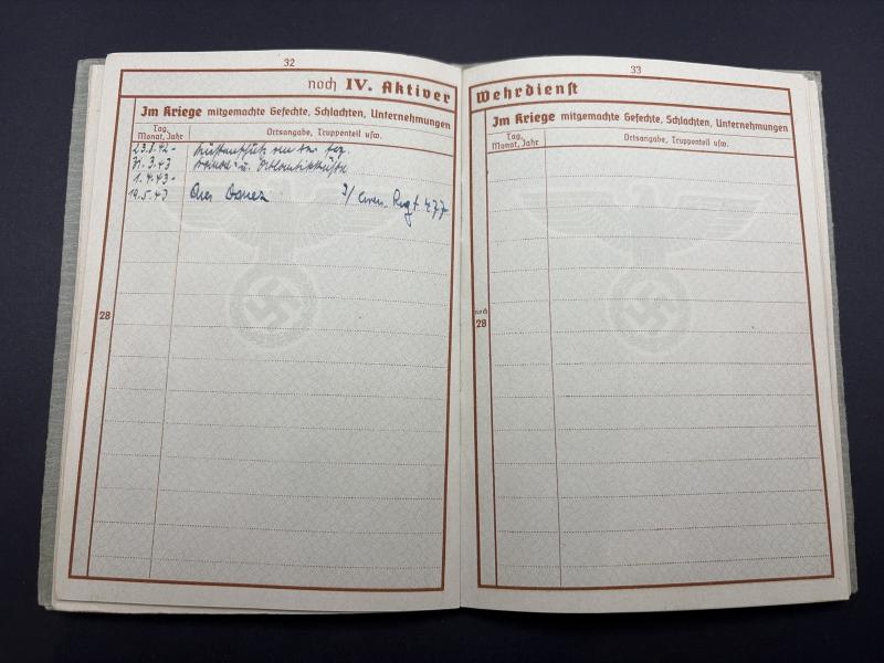 German Army Wehrpass Soldat Wolfgang Hellriegel Inf.Rgt.257
