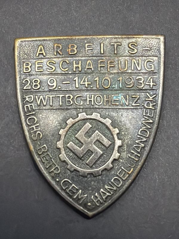 Reichs Handwerk 1934 Arbeits Beschaffung Day Badge