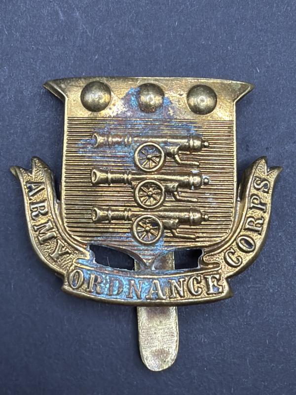 WW1 Army Ordnance Corps Cap Badge AOC Pressed on Slider
