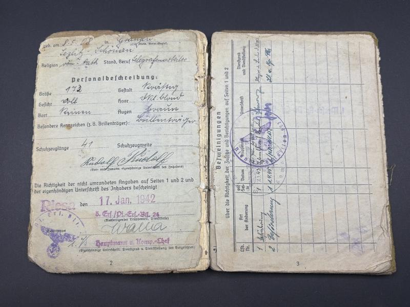 German Army Soldbuch Obergefreiter Rudolf Rudolf Pioneer Unit Kurland Title Recipient