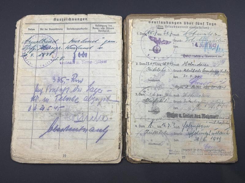 German Army Soldbuch Obergefreiter Rudolf Rudolf Pioneer Unit Kurland Title Recipient