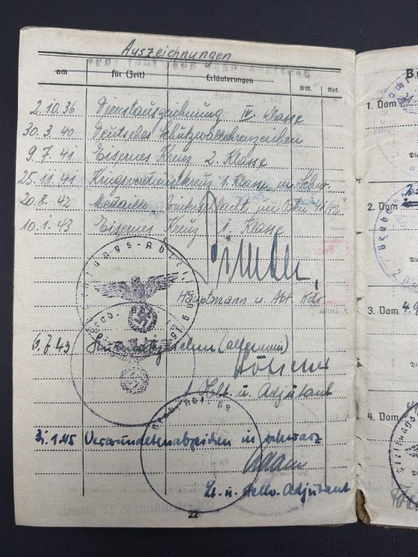 German Army Soldbuch Major Walter Bätz Beob.Abt.16 & 69 South Russia Many Awards