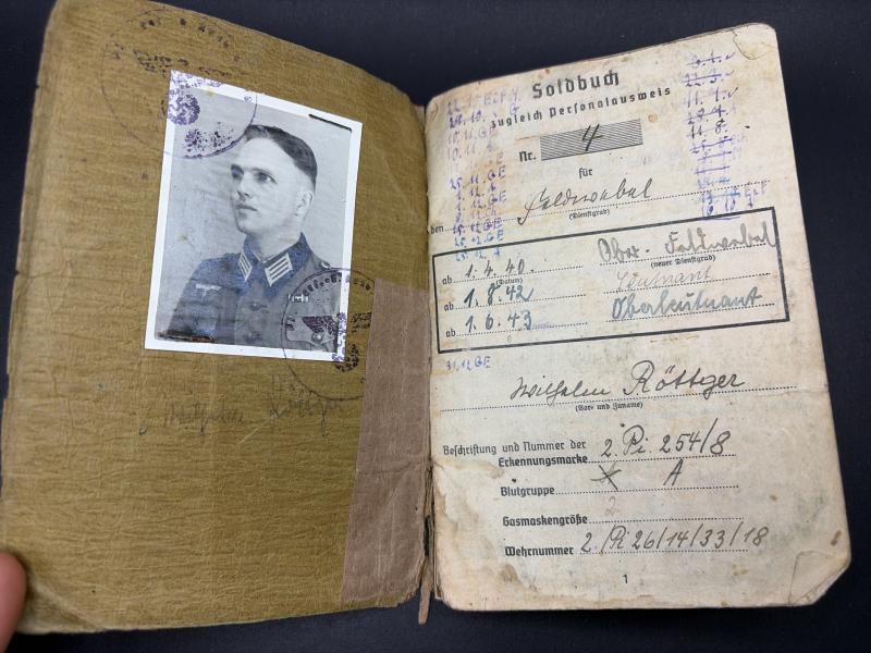German Army Soldbuch Oberleutnant Wilhelm Röttger 254ID Dunkirk & Russia Captured POW
