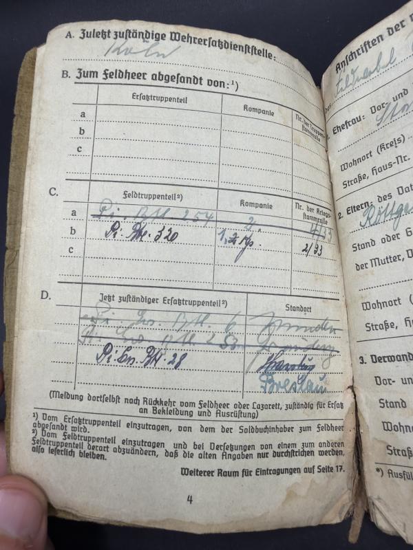 German Army Soldbuch Oberleutnant Wilhelm Röttger 254ID Dunkirk & Russia Captured POW
