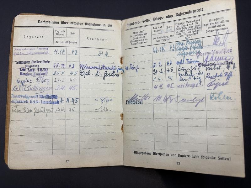 German Army Soldbuch Gefreiter Karl Volk Pz.Pi.Btl.60/ Pz.Bruckenkolonne 894 Salerno & Ardennes