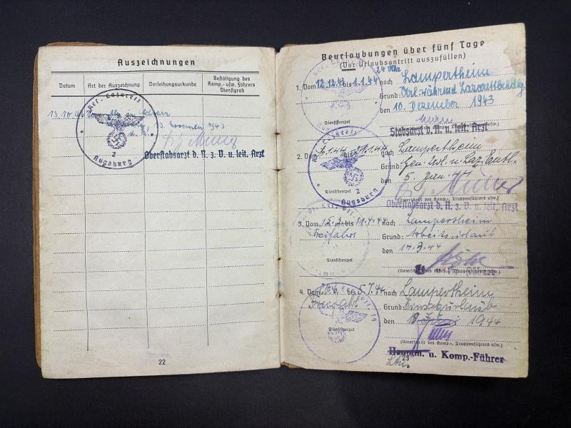 German Army Soldbuch Gefreiter Karl Volk Pz.Pi.Btl.60/ Pz.Bruckenkolonne 894 Salerno & Ardennes