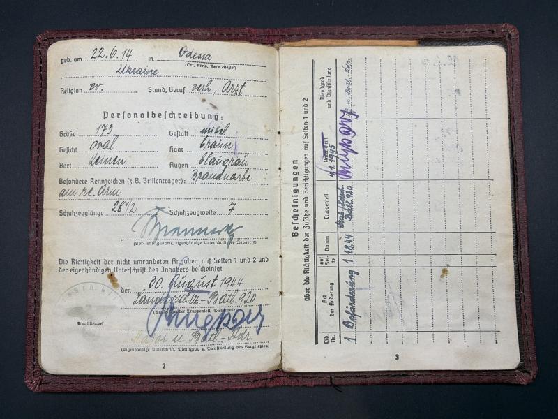 German Army Ersatz Soldbuch Ukrainian Doctor of Medicine Viktor Brannasky