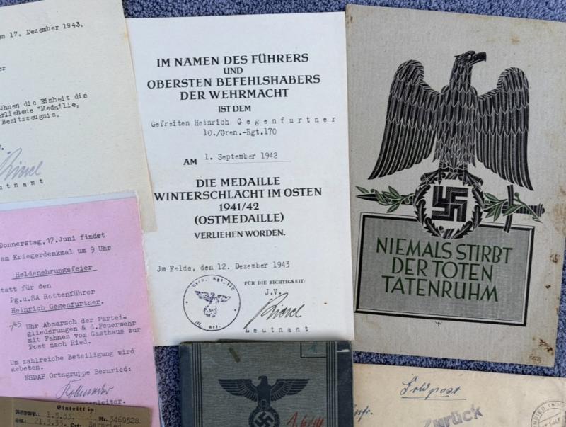 Large Grouping Two Brothers NSDAP Member & Monte Cassino Interest Both KIA Heinrich & Max Gegenfurtner