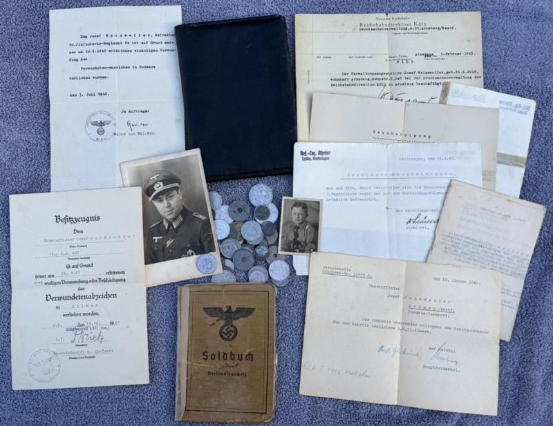 German Army Soldbuch Grouping Sonderfuhrer Paymaster Josef Weissweiler Infantry Regiment 24 & 407