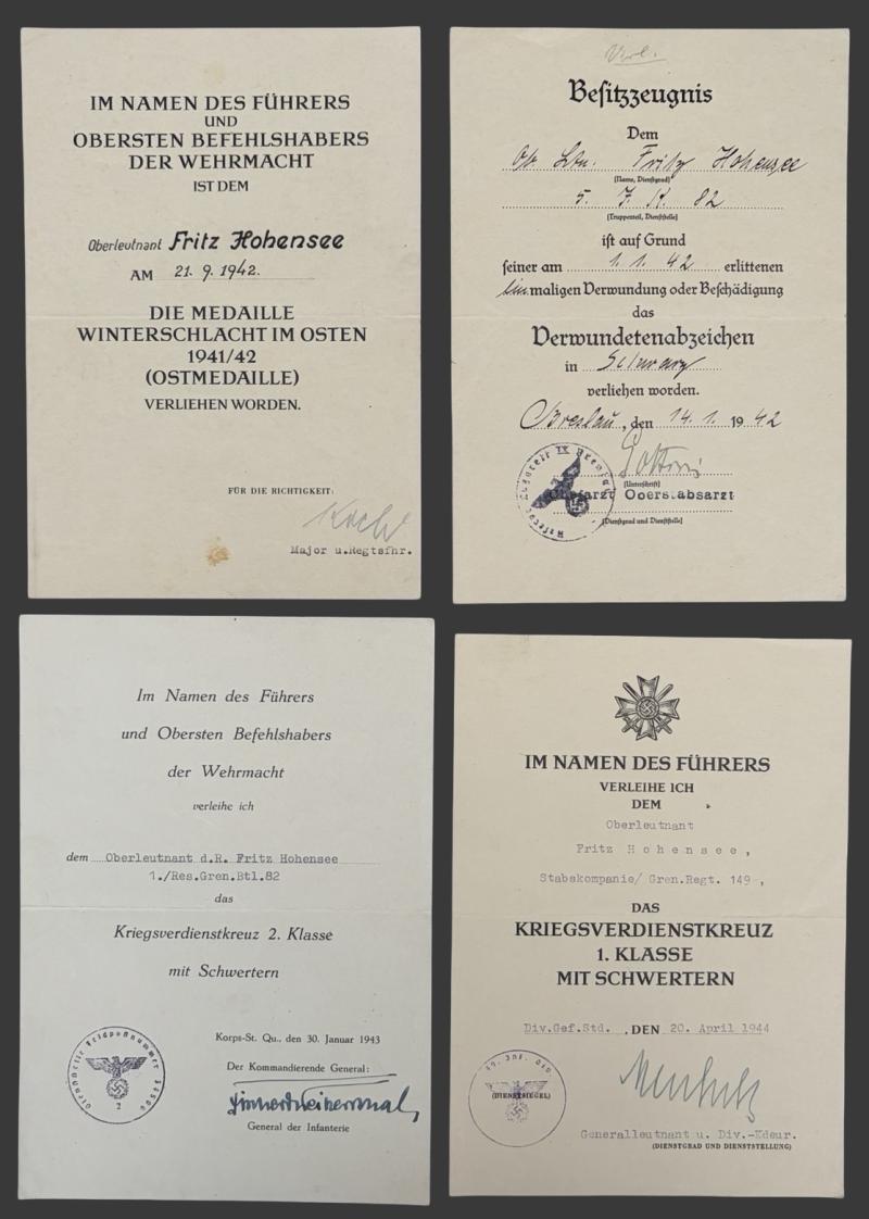 Incredible Photo Album & Citation Grouping To Oberleutnant Fritz Hohensee