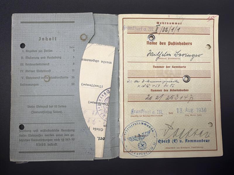 German Army Wehrpass Feldwebel Wilhelm Beringer Infantry Regiment 471 (251 Infantry Division)