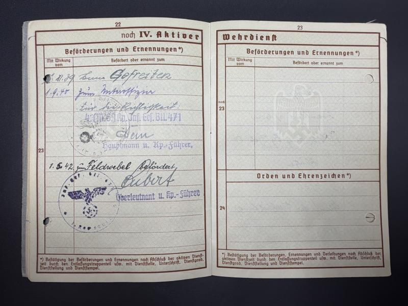 German Army Wehrpass Feldwebel Wilhelm Beringer Infantry Regiment 471 (251 Infantry Division)
