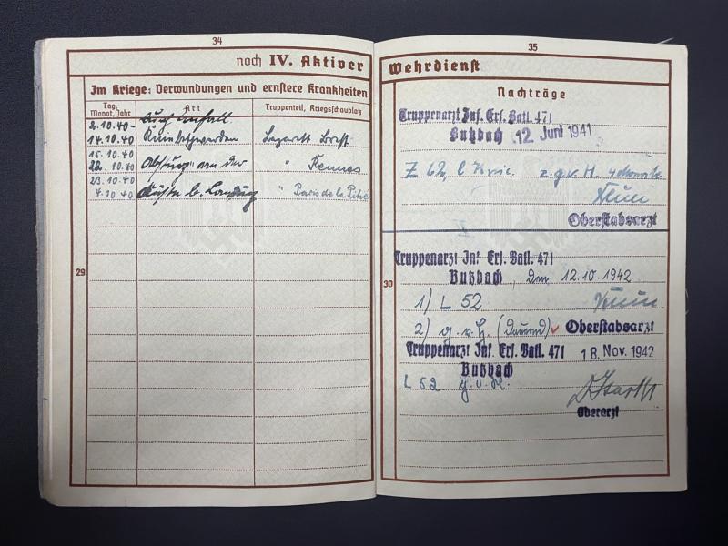 German Army Wehrpass Feldwebel Wilhelm Beringer Infantry Regiment 471 (251 Infantry Division)