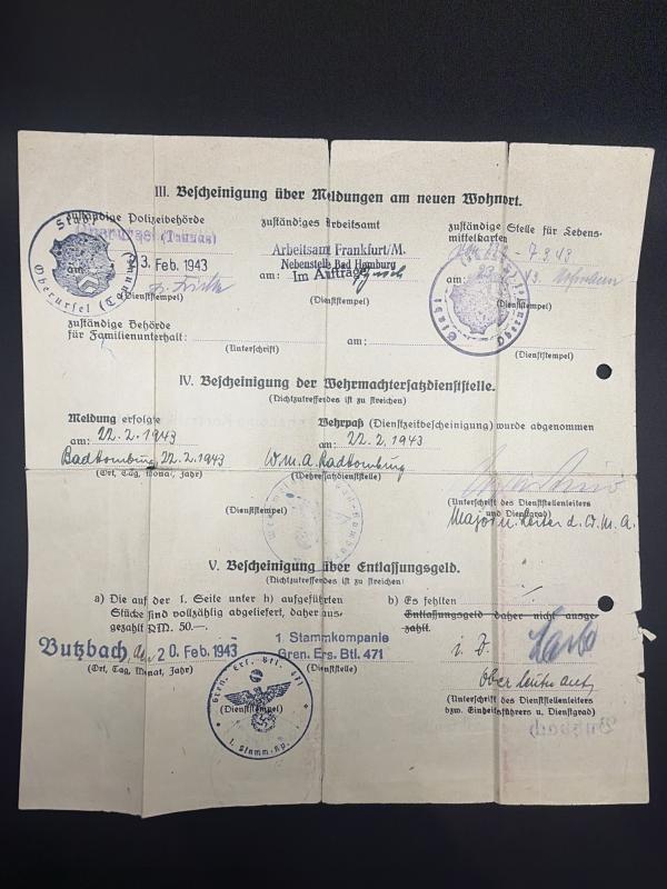 German Army Wehrpass Feldwebel Wilhelm Beringer Infantry Regiment 471 (251 Infantry Division)