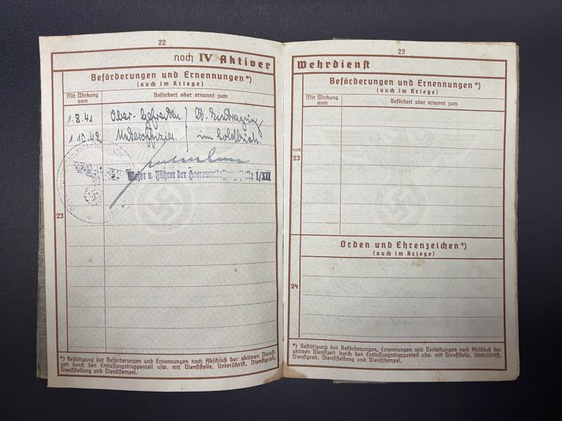German Army Wehrpass Unteroffizier Johannes Dörner (263 ID/ 4th Panzer Division)