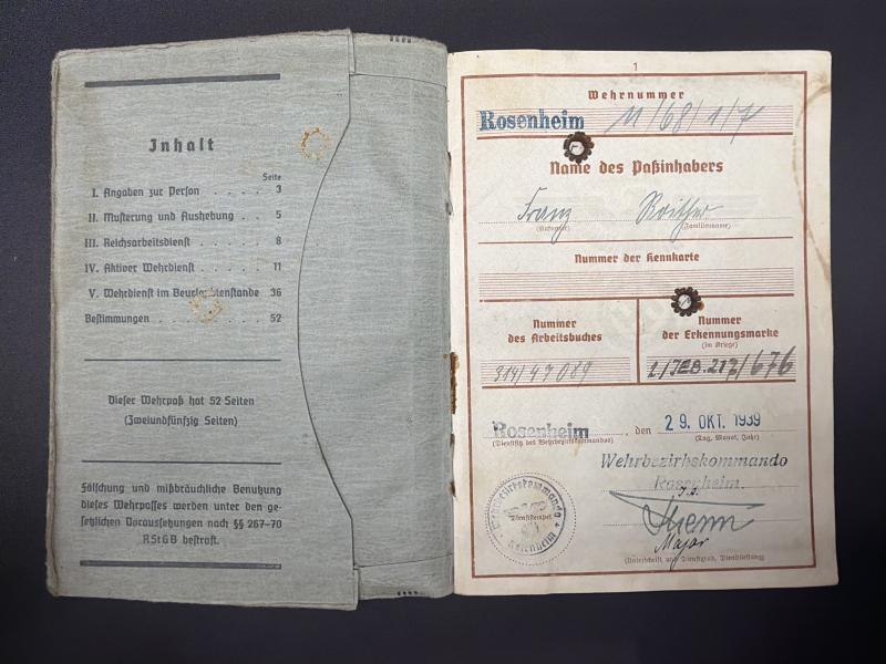 German Army Wehrpass Obergefreiter Franz Reither (57 Infantry Division)