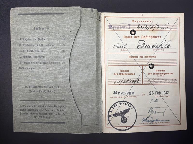 German Army KIA Wehrpass Unteroffizier Karl Bardehle NCO Training School 360 ID