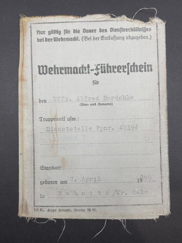German Army KIA Wehrpass Unteroffizier Karl Bardehle NCO Training School 360 ID