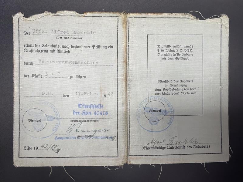 German Army KIA Wehrpass Unteroffizier Karl Bardehle NCO Training School 360 ID