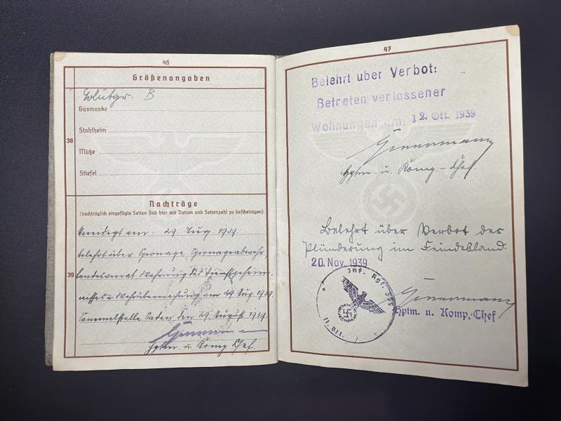 German Army Wehrpass Gefreiter Friedrich Westfield Inf.Rgt.355 (214 ID)