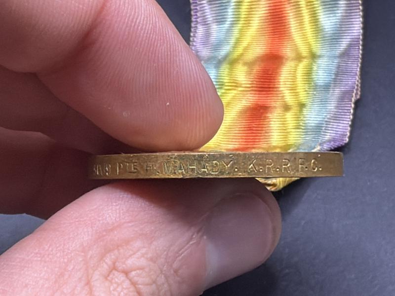 WW1 Victory Medal 5069.PTE.H.MAHADY.K.R.RIF.C. Killed In Action 12/11/1914