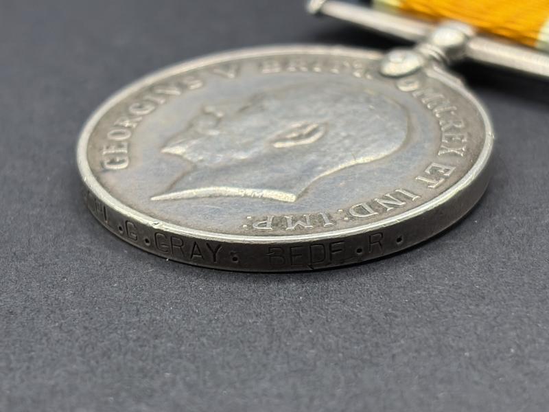 WW1 Sterling Silver War Medal 10135 A.CPL.G.GRAY. BEDF.R. Killed in Action April 1915