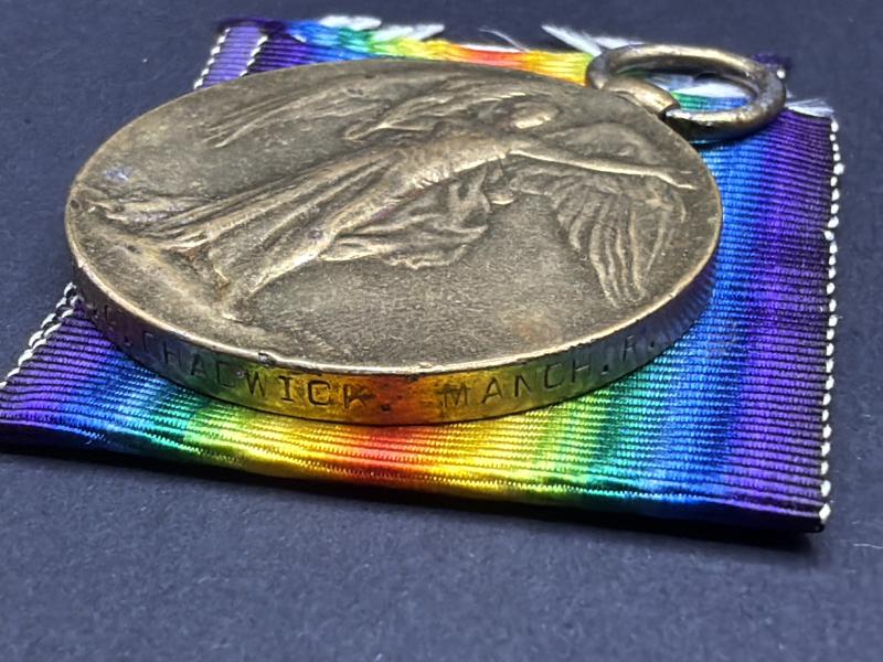 WW1 British Victory Medal 23306 PTE.G.CHADWICK. MANC.R. Died March 1919