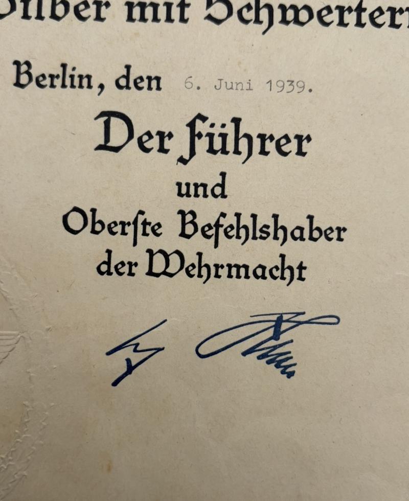 Legion Condor Spanish Cross in Silver With Swords Citation 6th June 1939 Unteroffizier Paul Schäfer