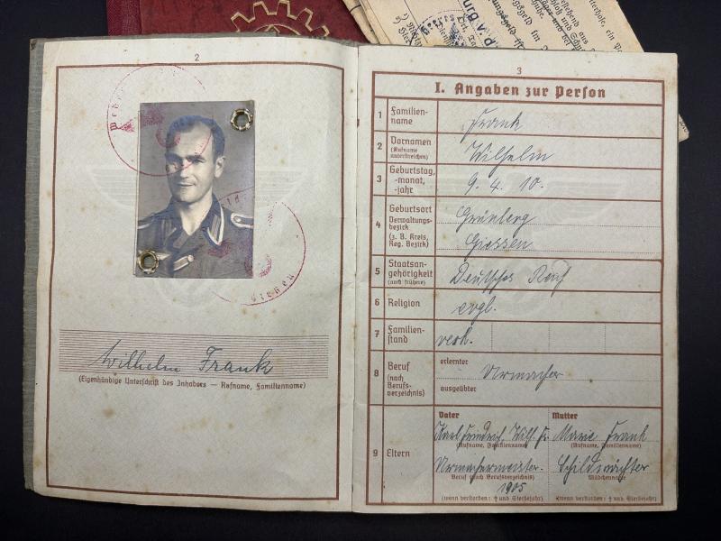 German Army Wehrpass Unteroffizier Wilhelm Frank Inf.Rgt.168 (82 Infantry Division) Battle of Kursk