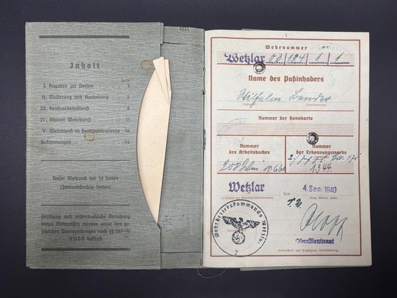 German Army Wehrpass Wilhelm Bender Infantry Trained Ambulance Driver