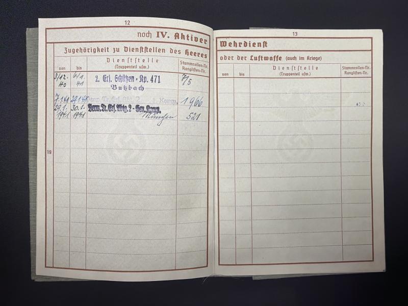 German Army Wehrpass Wilhelm Bender Infantry Trained Ambulance Driver