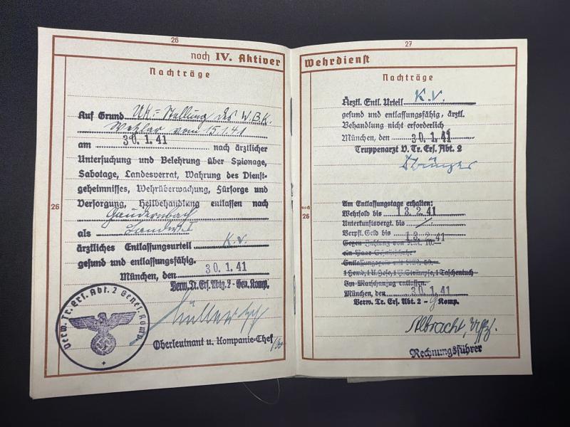 German Army Wehrpass Wilhelm Bender Infantry Trained Ambulance Driver
