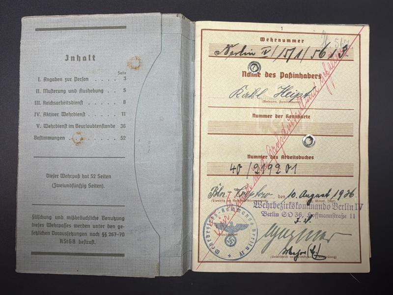 German Army Wehrpass Obergefreiter Karl Heist (21ID & 267ID) Artilleryman KIA August 1941