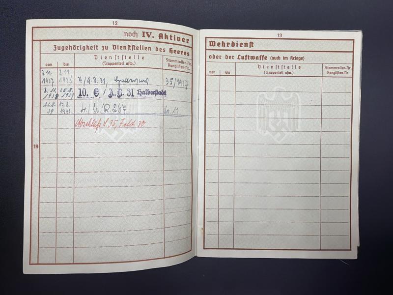 German Army Wehrpass Obergefreiter Karl Heist (21ID & 267ID) Artilleryman KIA August 1941