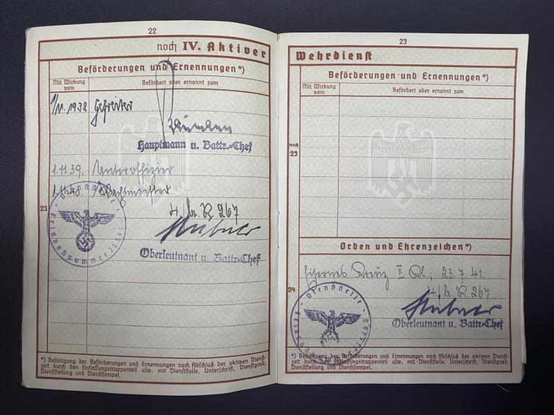German Army Wehrpass Obergefreiter Karl Heist (21ID & 267ID) Artilleryman KIA August 1941