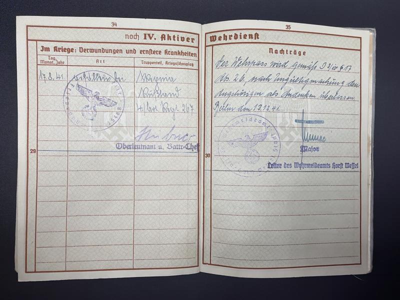 German Army Wehrpass Obergefreiter Karl Heist (21ID & 267ID) Artilleryman KIA August 1941