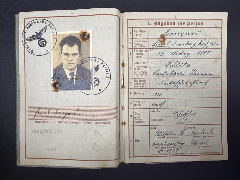 German Army Wehrpass Gefreiter Emil Bougard (106 Jager Division) Killed in Action May 1943
