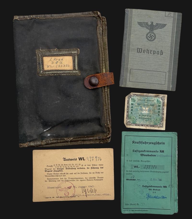 German Luftwaffe Wehrpass & Vehicle Documnets Unteroffizier Johann Poppov Battle of Britain & Italy Service