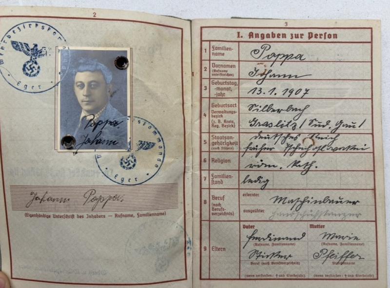 German Luftwaffe Wehrpass & Vehicle Documnets Unteroffizier Johann Poppov Battle of Britain & Italy Service