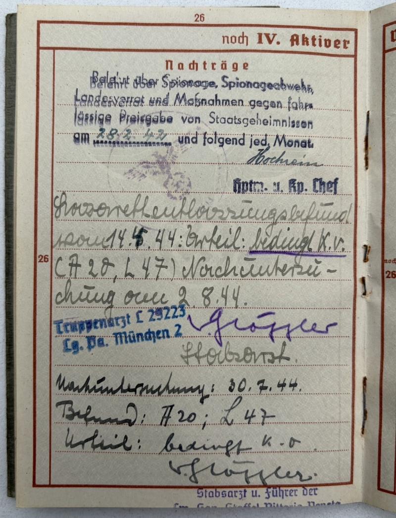 German Luftwaffe Wehrpass & Vehicle Documnets Unteroffizier Johann Poppov Battle of Britain & Italy Service