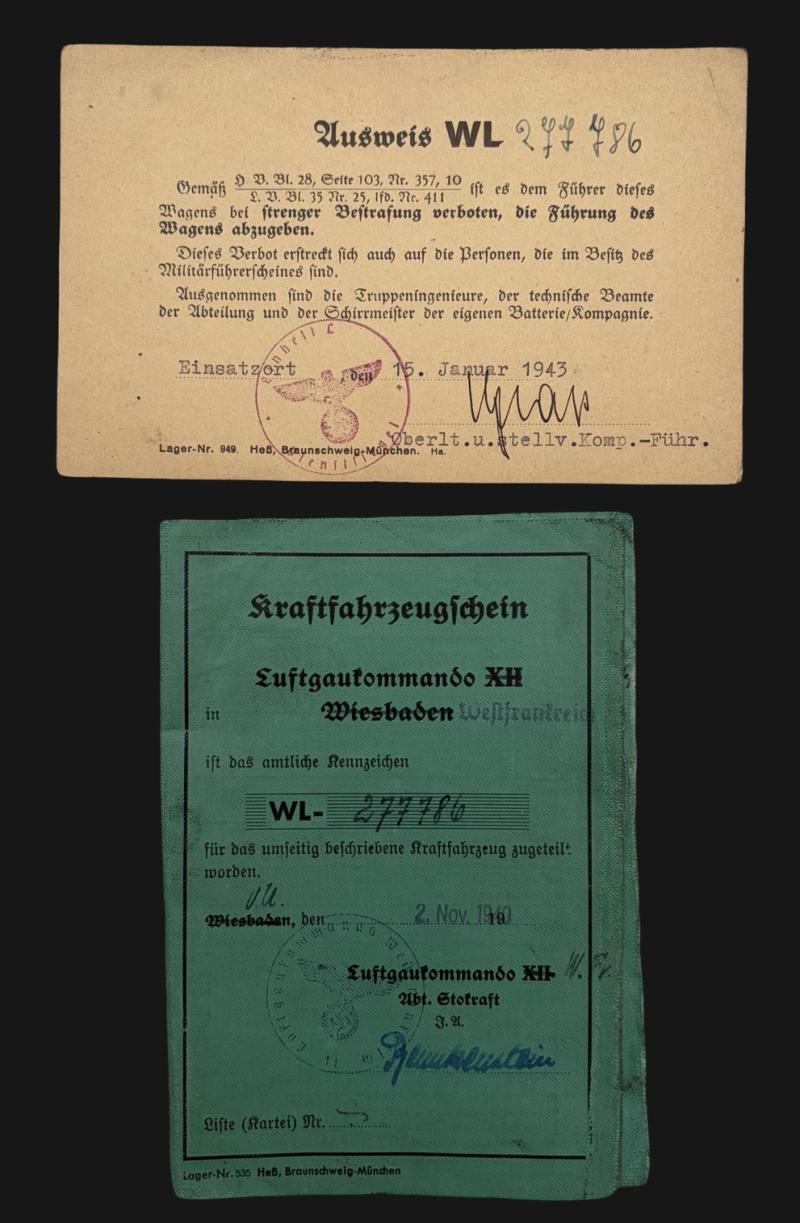German Luftwaffe Wehrpass & Vehicle Documnets Unteroffizier Johann Poppov Battle of Britain & Italy Service