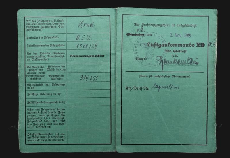 German Luftwaffe Wehrpass & Vehicle Documnets Unteroffizier Johann Poppov Battle of Britain & Italy Service