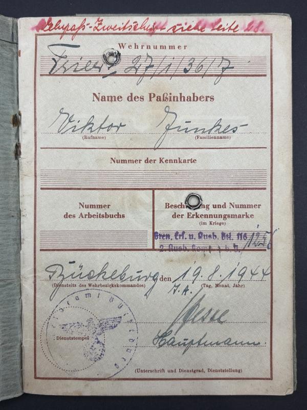 German Army Wehrpass Viktor Funkes RAD & Heer Musik Korps