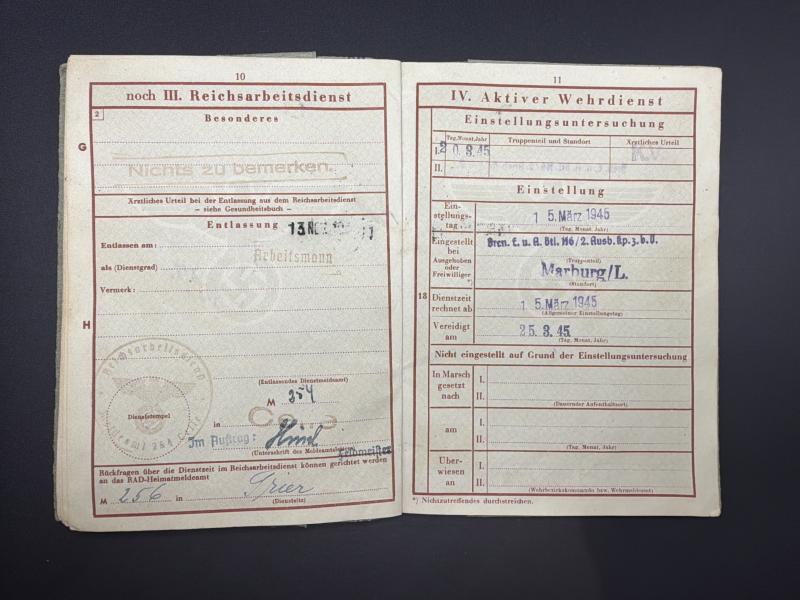 German Army Wehrpass Viktor Funkes RAD & Heer Musik Korps