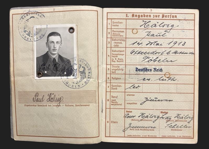German Army Wehrpass Obergefreiter Paul Halzig 252 Infantry Division