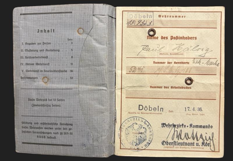 German Army Wehrpass Obergefreiter Paul Halzig 252 Infantry Division