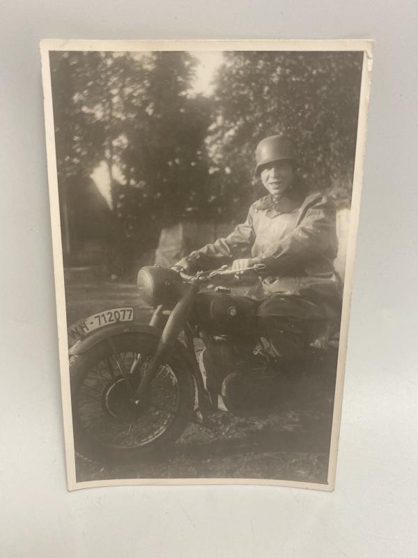 German Army Dispatch Rider on BMW Bike Postcard Photograph